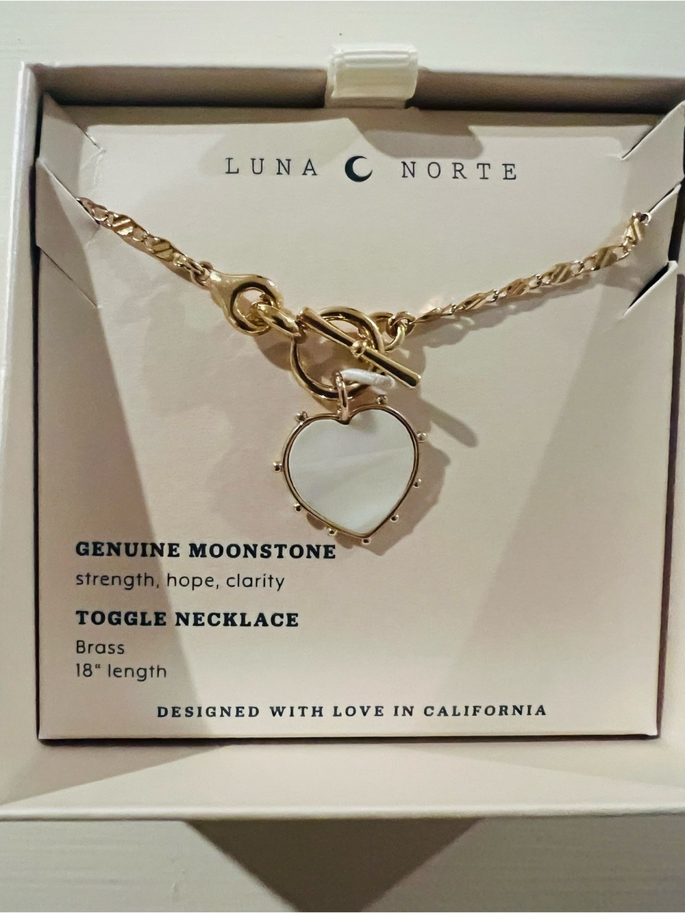 Luna Norte Gold Heart Moonstone Toggle Necklace